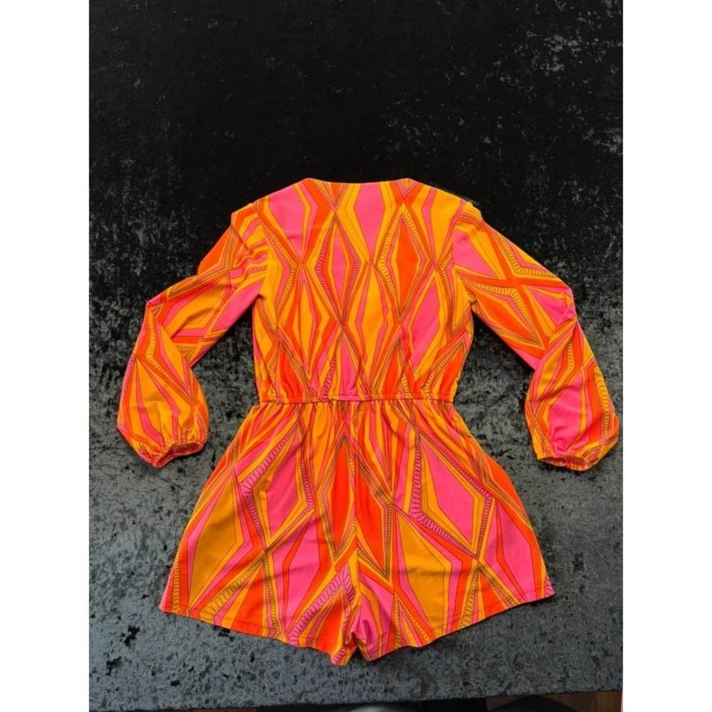 Jude Connally Romper XS Pink Orange Geometric Long Sleeve Stretch USA Made - Picture 6 of 11